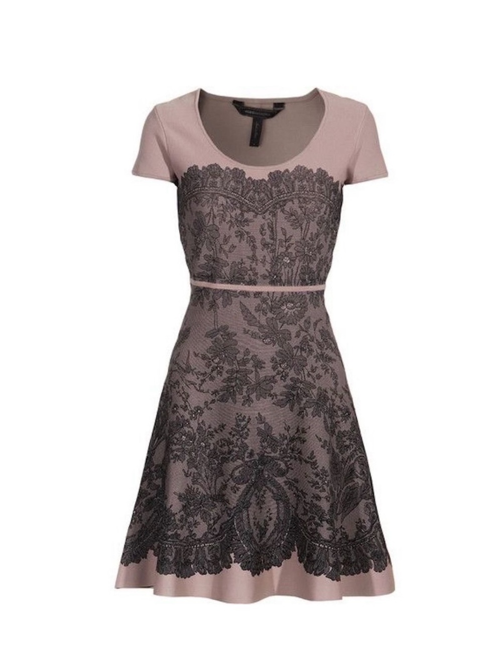 BCBGMaxAzria Blush Pink Dress with Black Lace Overlay